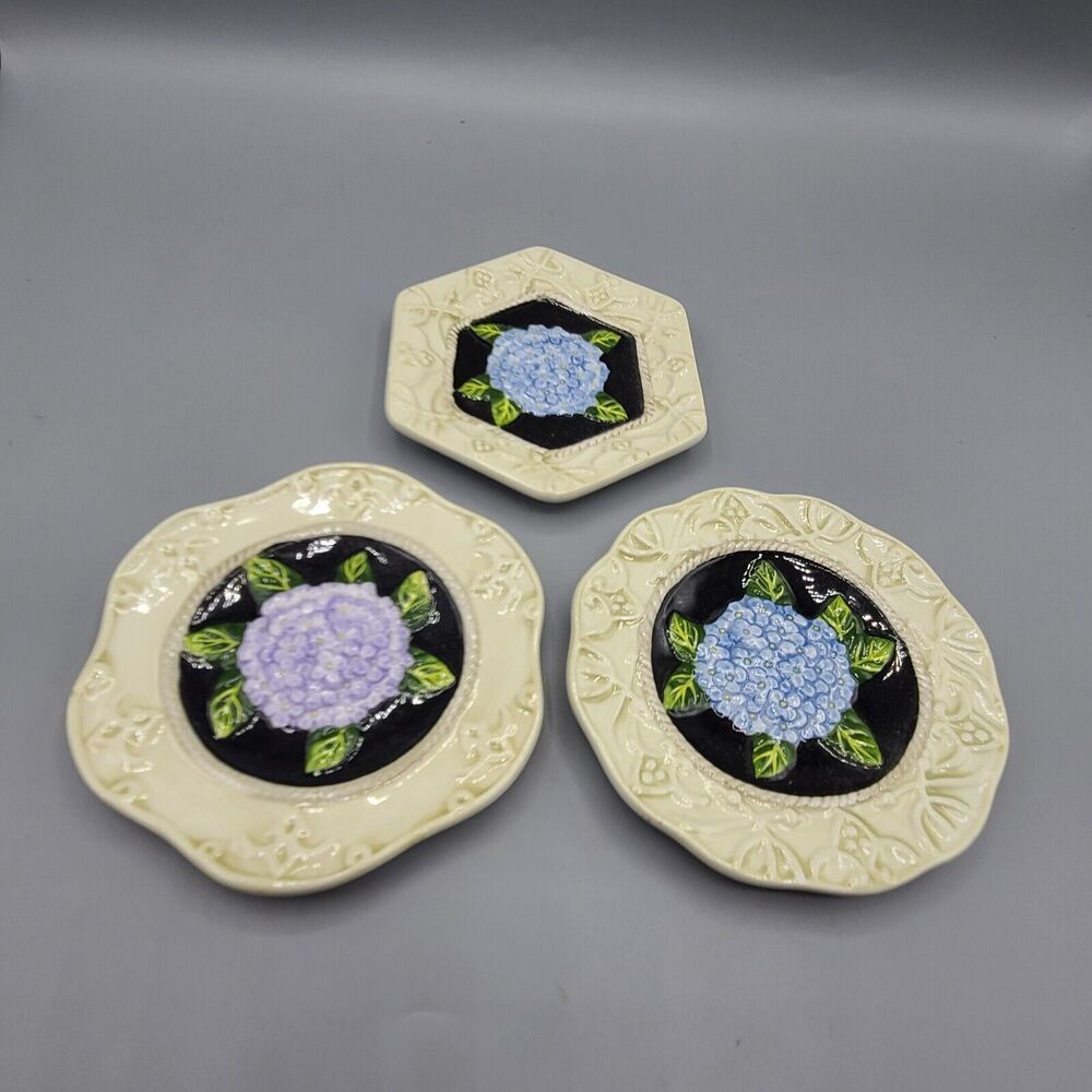 3 MWW Market Ceramic 4" Floral Coasters Plates